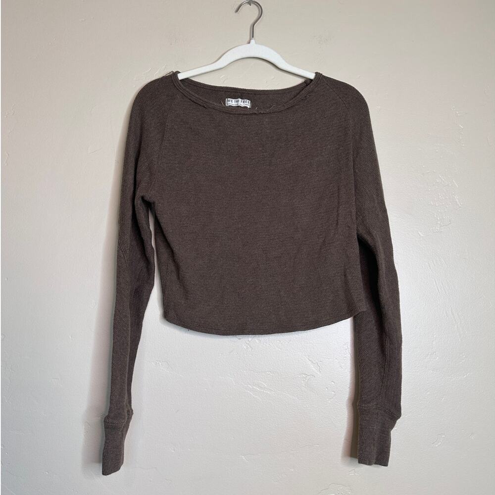 We The Free Brown Waffle L/S Crop Top XS